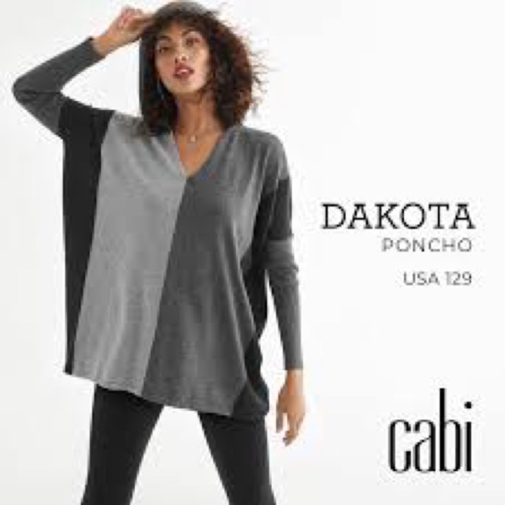 CAbi Dakota black and gray hooded poncho sweater size Small